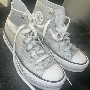Little Girl’s Converse Silver High-Top Sneakers